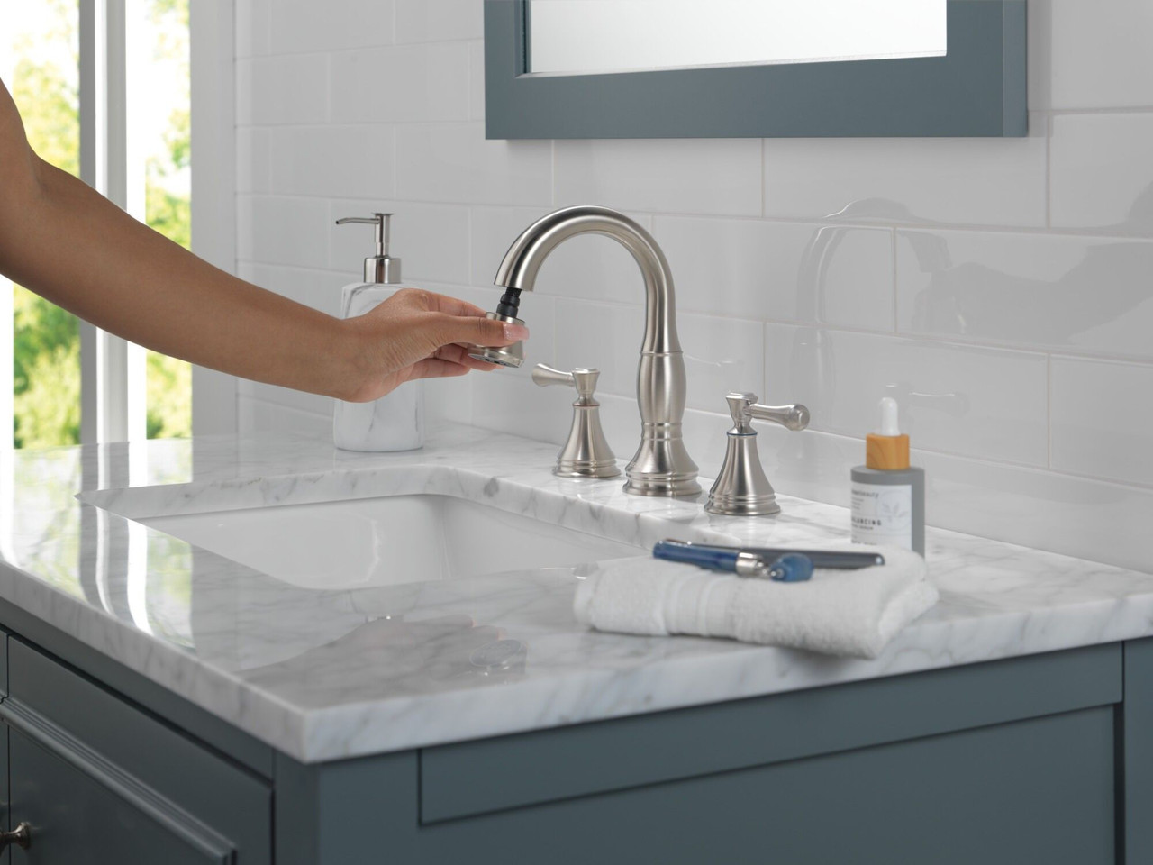 Delta 3597-SSPD-DST Cassidy Two Handle Widespread Pull Down Bathroom Faucet, Stainless