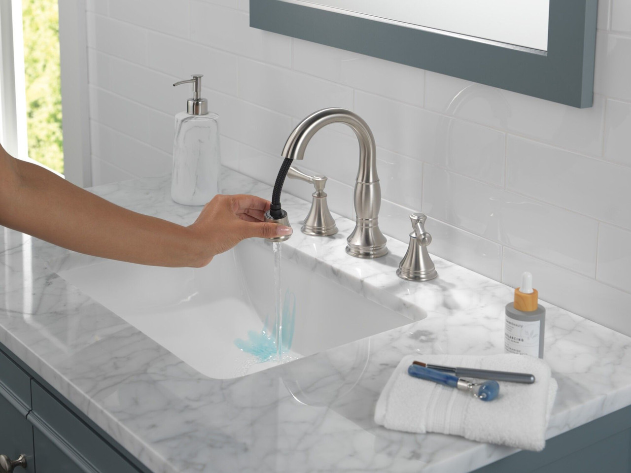 3597-SSPD-DST Cassidy Two Handle Widespread Pull Down Bathroom Faucet, Stainless