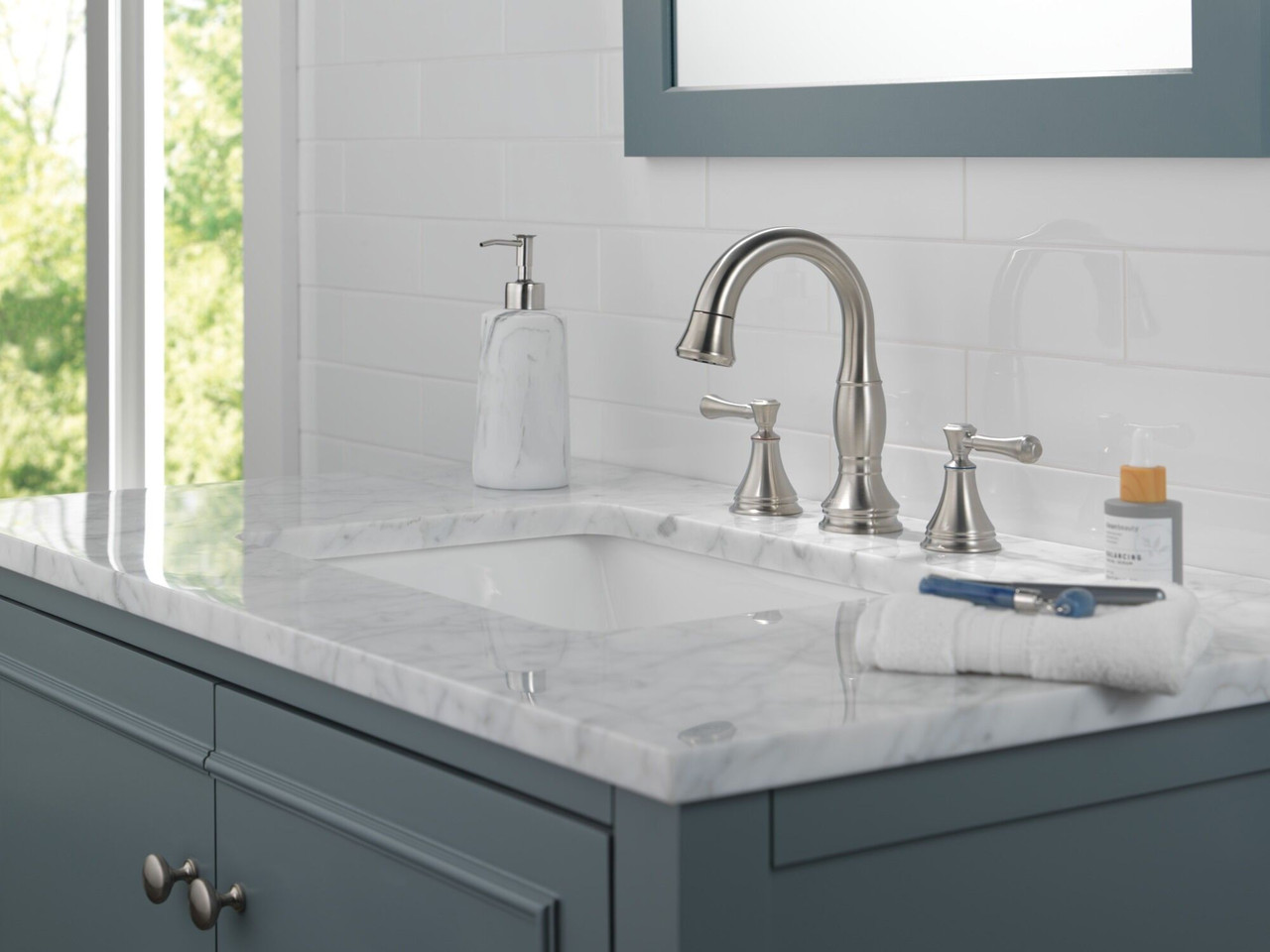 3597-SSPD-DST Cassidy Two Handle Widespread Pull Down Bathroom Faucet, Stainless