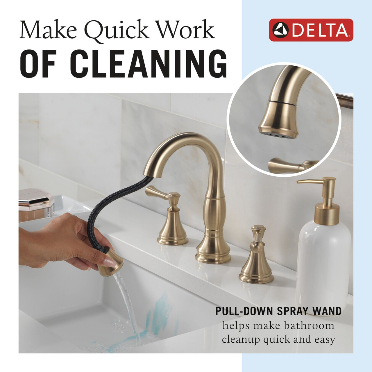 Delta 3597-CZPD-DST Cassidy Two Handle Widespread Pull Down Bathroom Faucet, Champagne Bronze