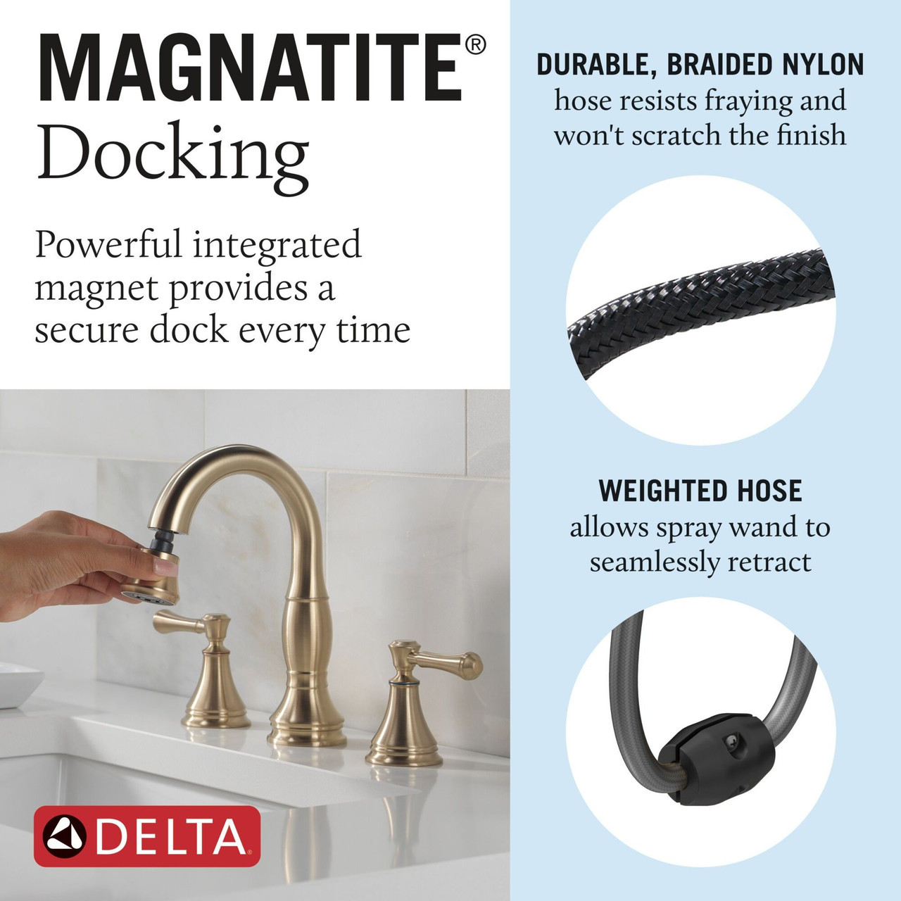 Delta 3597-CZPD-DST Cassidy Two Handle Widespread Pull Down Bathroom Faucet, Champagne Bronze