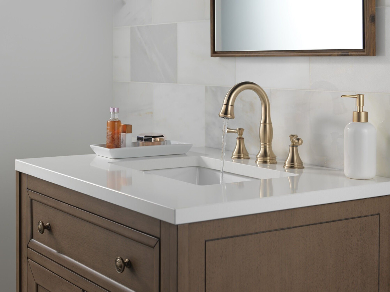 Delta 3597-CZPD-DST Cassidy Two Handle Widespread Pull Down Bathroom Faucet, Champagne Bronze