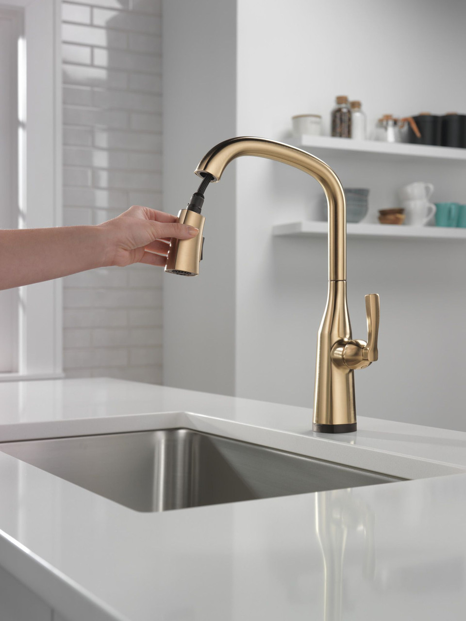 9176TV-CZ-PR-DST Stryke 1L Touch2O Pull Down Kitchen with Voice, Lumicoat Champagne Bronze