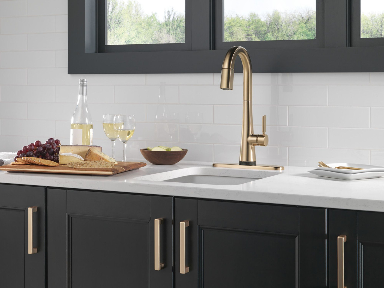 9991T-CZ-PR-DST Monrovia Single Handle Pull Down Bar or Prep Faucet with Touch2O Technology, Lumicoat Champagne Bronze