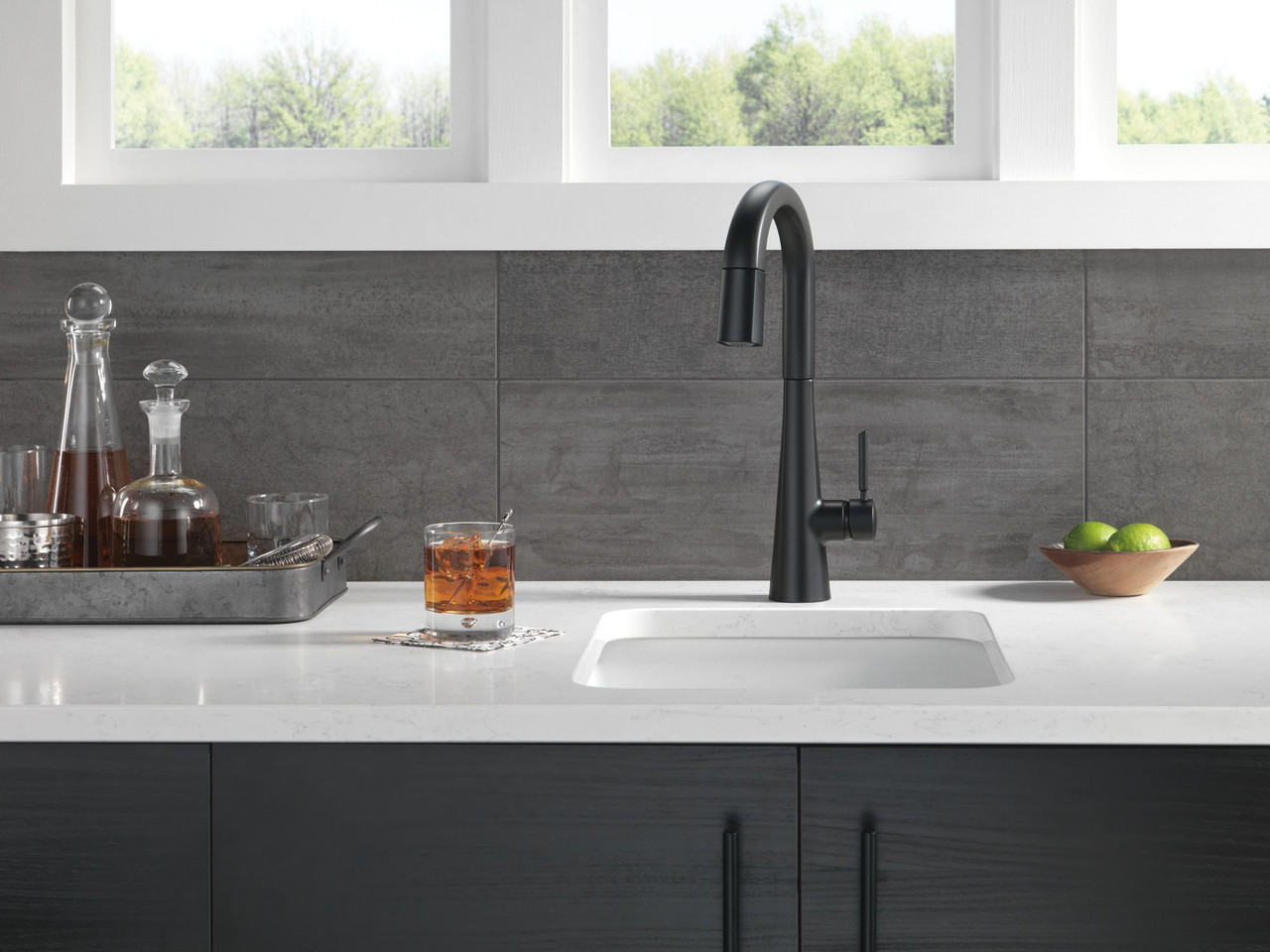 9991-BL-DST Monrovia Single Handle Pull Down Bar or Prep Faucet, Matte Black