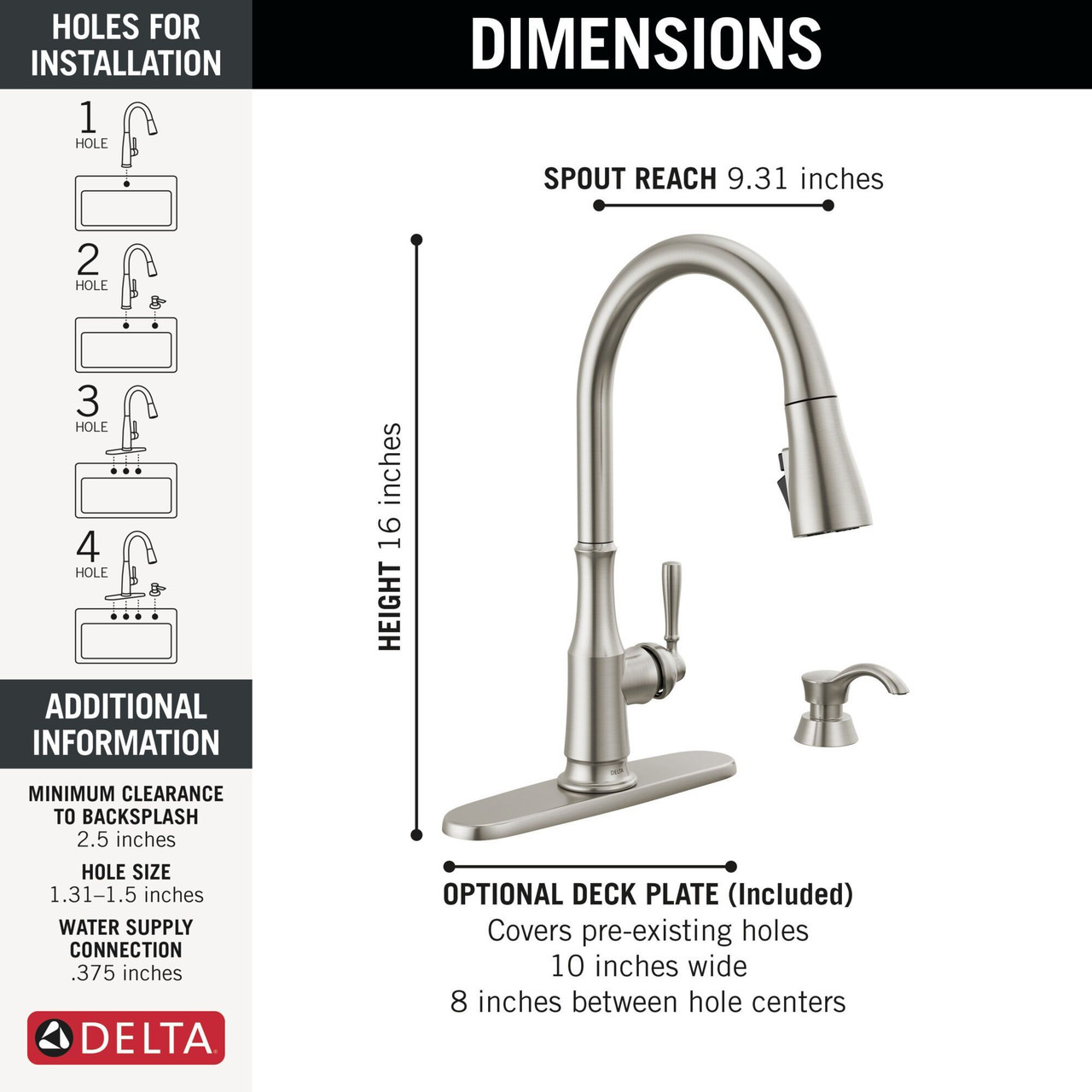 19877Z-SPSD-DST Capertee Single Handle Pull Down Kitchen Faucet with Soap Dispenser and ShieldSpray Technology, Spotshield Stainless