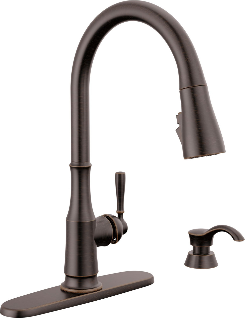 19877Z-RBSD-DST Capertee Single Handle Pull Down Kitchen Faucet with Soap Dispenser and ShieldSpray Technology, Venetian Bronze
