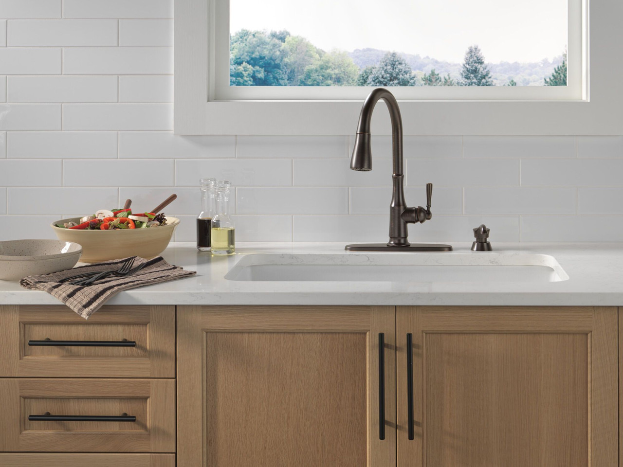 19877Z-RBSD-DST Capertee Single Handle Pull Down Kitchen Faucet with Soap Dispenser and ShieldSpray Technology, Venetian Bronze