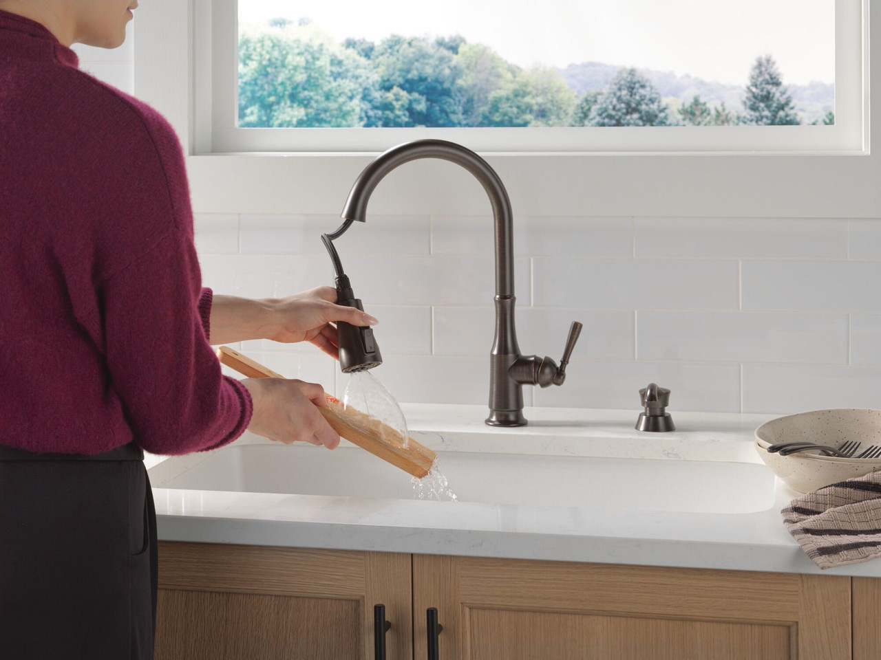 19877Z-RBSD-DST Capertee Single Handle Pull Down Kitchen Faucet with Soap Dispenser and ShieldSpray Technology, Venetian Bronze