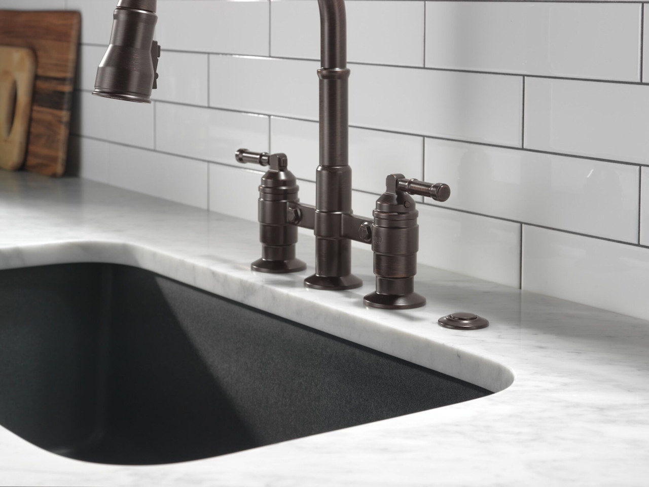 Delta 2390L-RB-DST Broderick Two Handle Pull Down Bridge Kitchen Faucet, Venetian Bronze