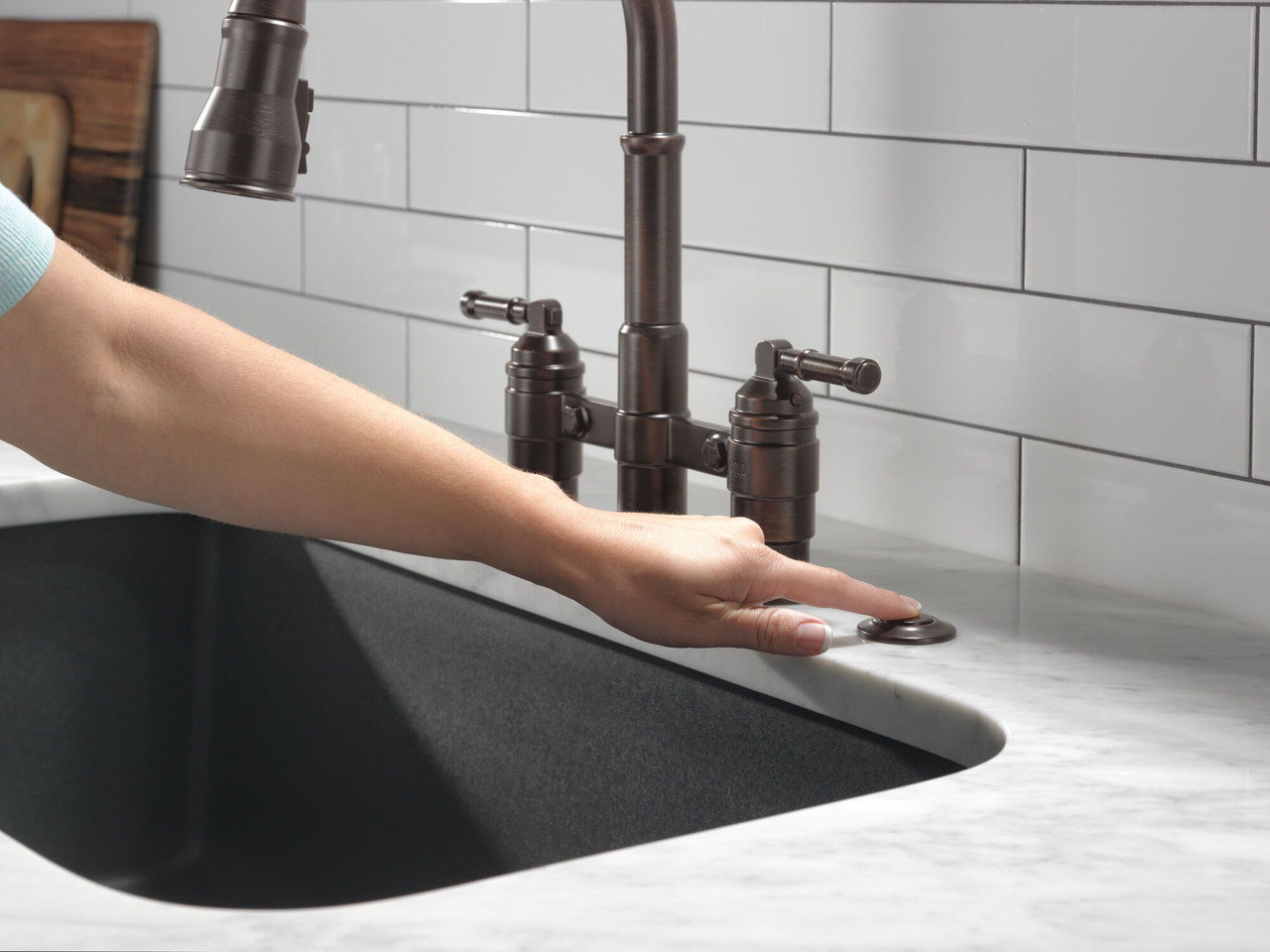 Delta 2390L-RB-DST Broderick Two Handle Pull Down Bridge Kitchen Faucet, Venetian Bronze