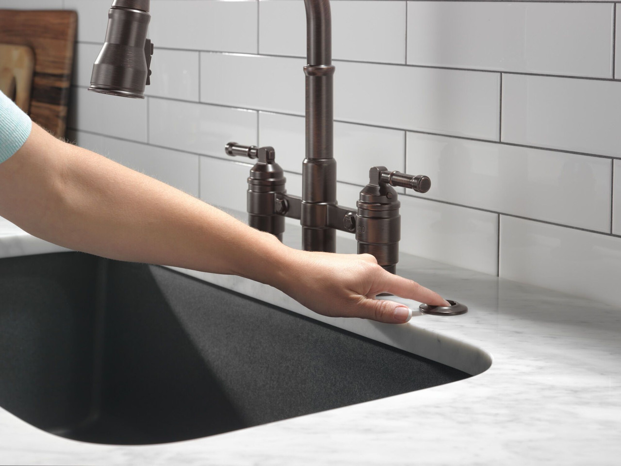 Delta 2390L-RB-DST Broderick Two Handle Pull Down Bridge Kitchen Faucet, Venetian Bronze