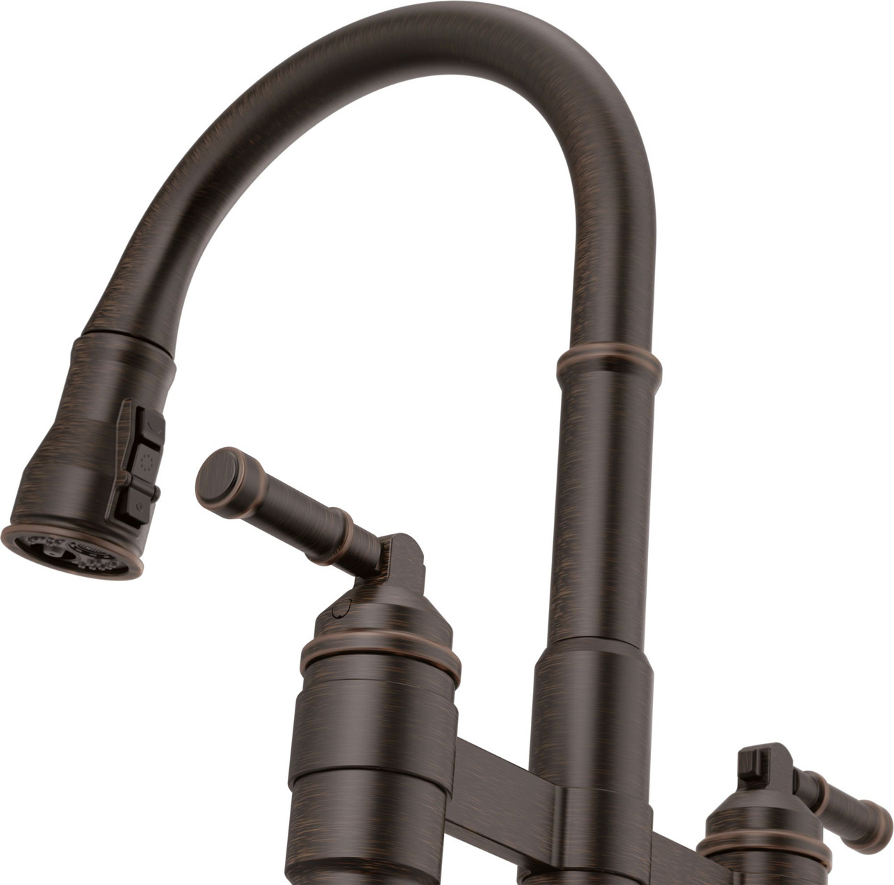 Delta 2390L-RB-DST Broderick Two Handle Pull Down Bridge Kitchen Faucet, Venetian Bronze