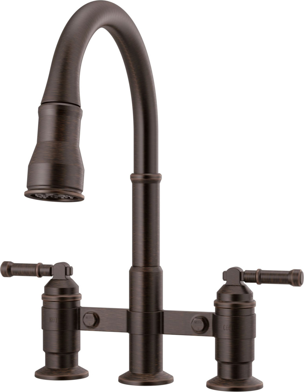 2390L-RB-DST Broderick Two Handle Pull Down Bridge Kitchen Faucet, Venetian Bronze