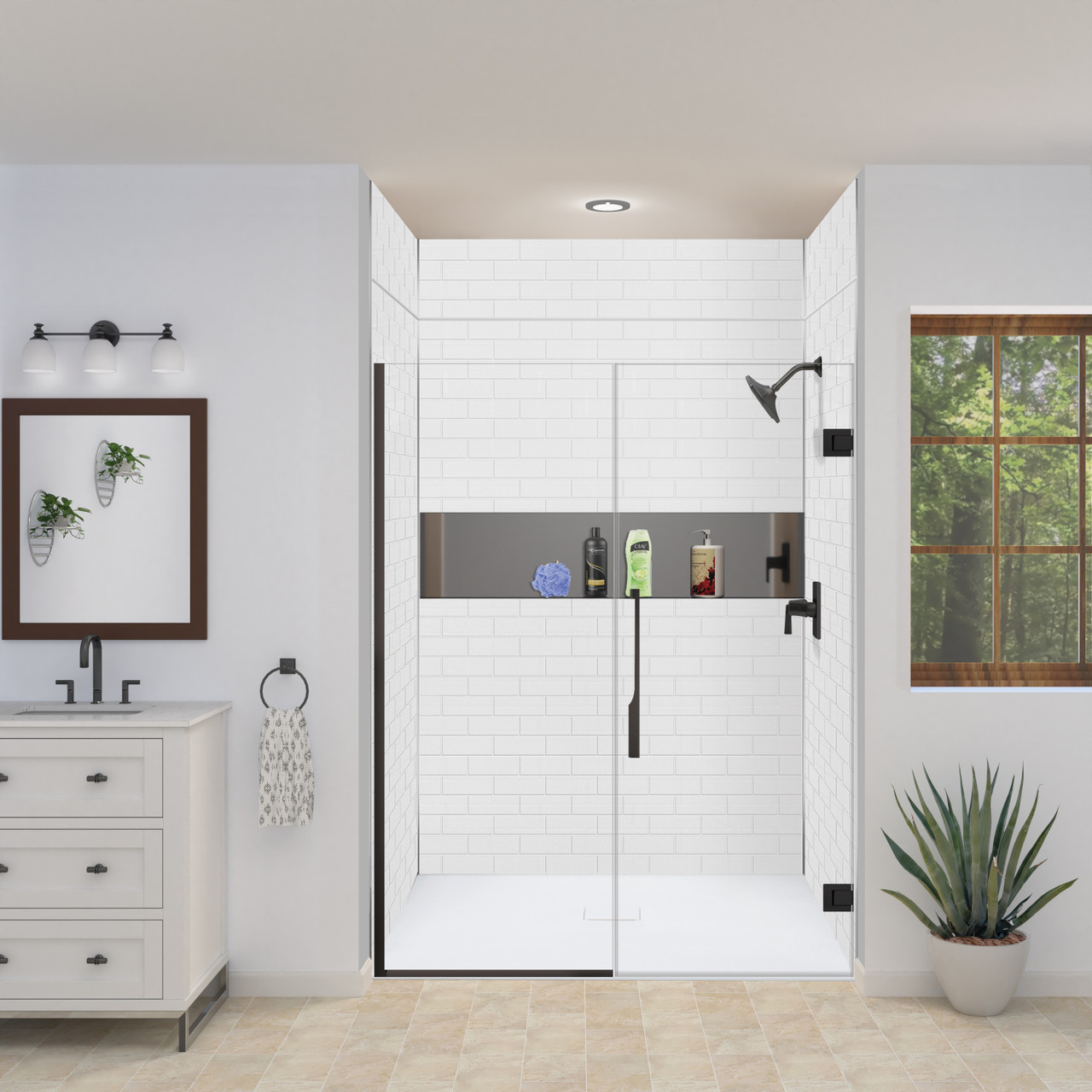 Prodigy PWKX60368412-131 60" x 36" x 96-in Glue to Wall 6-Piece Shower Wall Kit 3" x 8" Subway Tile, in White