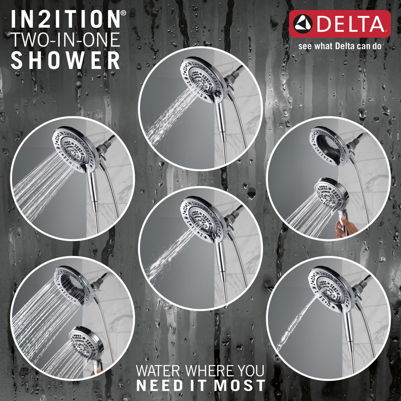 75687D Universal Showering Components In2ition 7-Setting Two-in-One Shower, Chrome