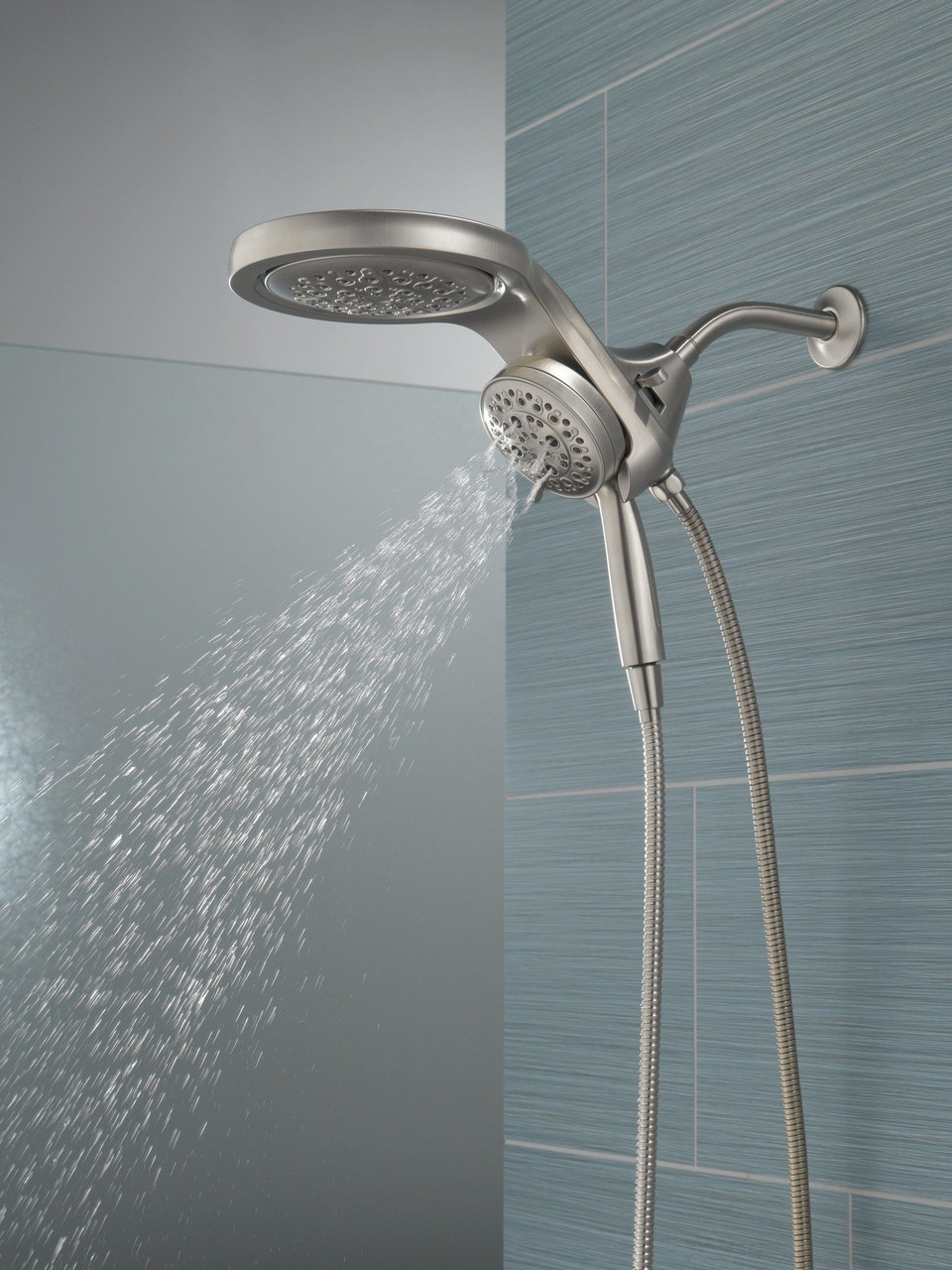 58680-SS25 Universal Showering Components HydroRain H2Okinetic 5-Setting Two-in-One Shower Head, Stainless
