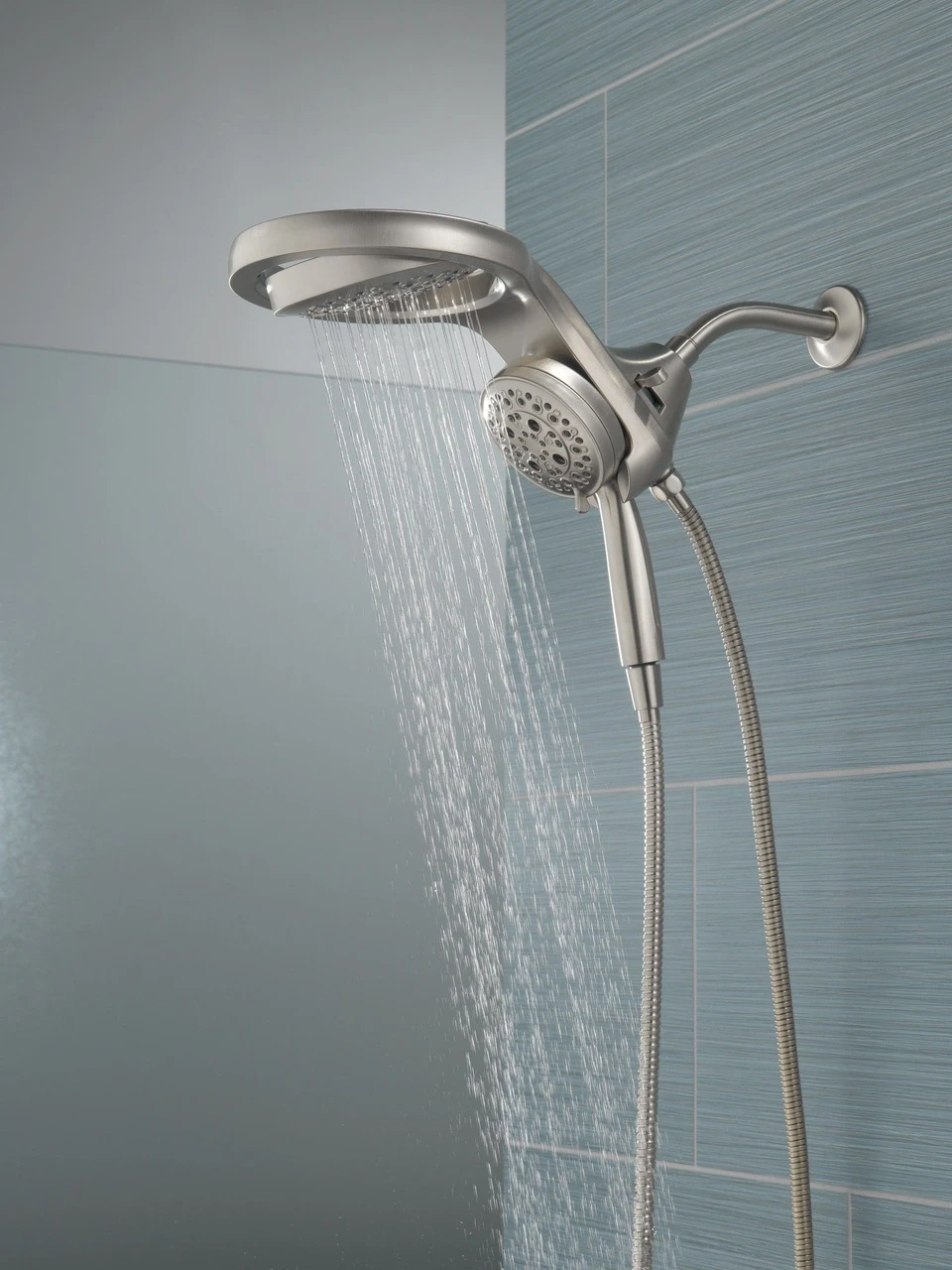 58680-SS25 Universal Showering Components HydroRain H2Okinetic 5-Setting Two-in-One Shower Head, Stainless