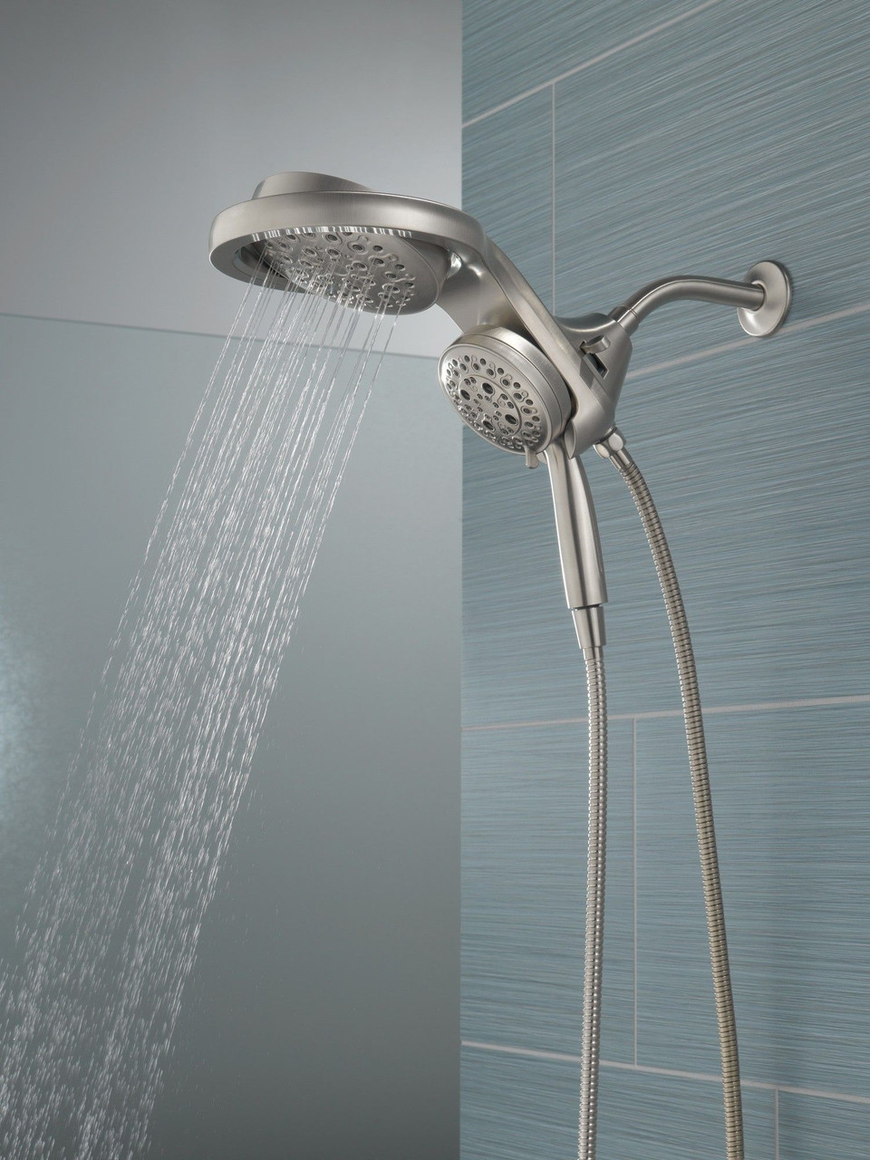 58680-SS25 Universal Showering Components HydroRain H2Okinetic 5-Setting Two-in-One Shower Head, Stainless