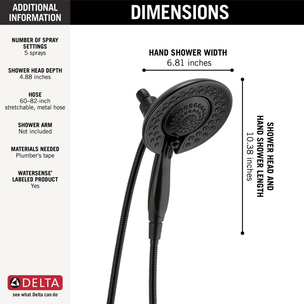 58569-BL-PK Universal Showering Components In2ition 5-Setting Two-in-One Shower, Matte Black