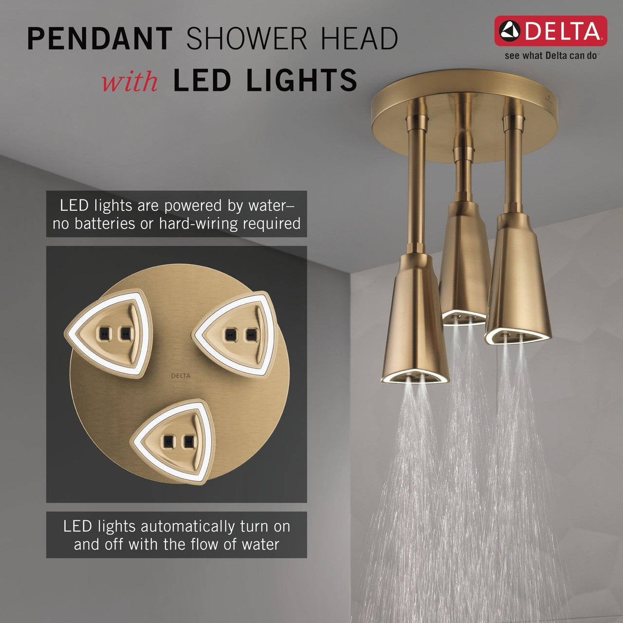 Delta 57140-CZ25-L Universal Showering Components H2Okinetic Pendant Raincan Shower Head with LED Light, Champagne Bronze