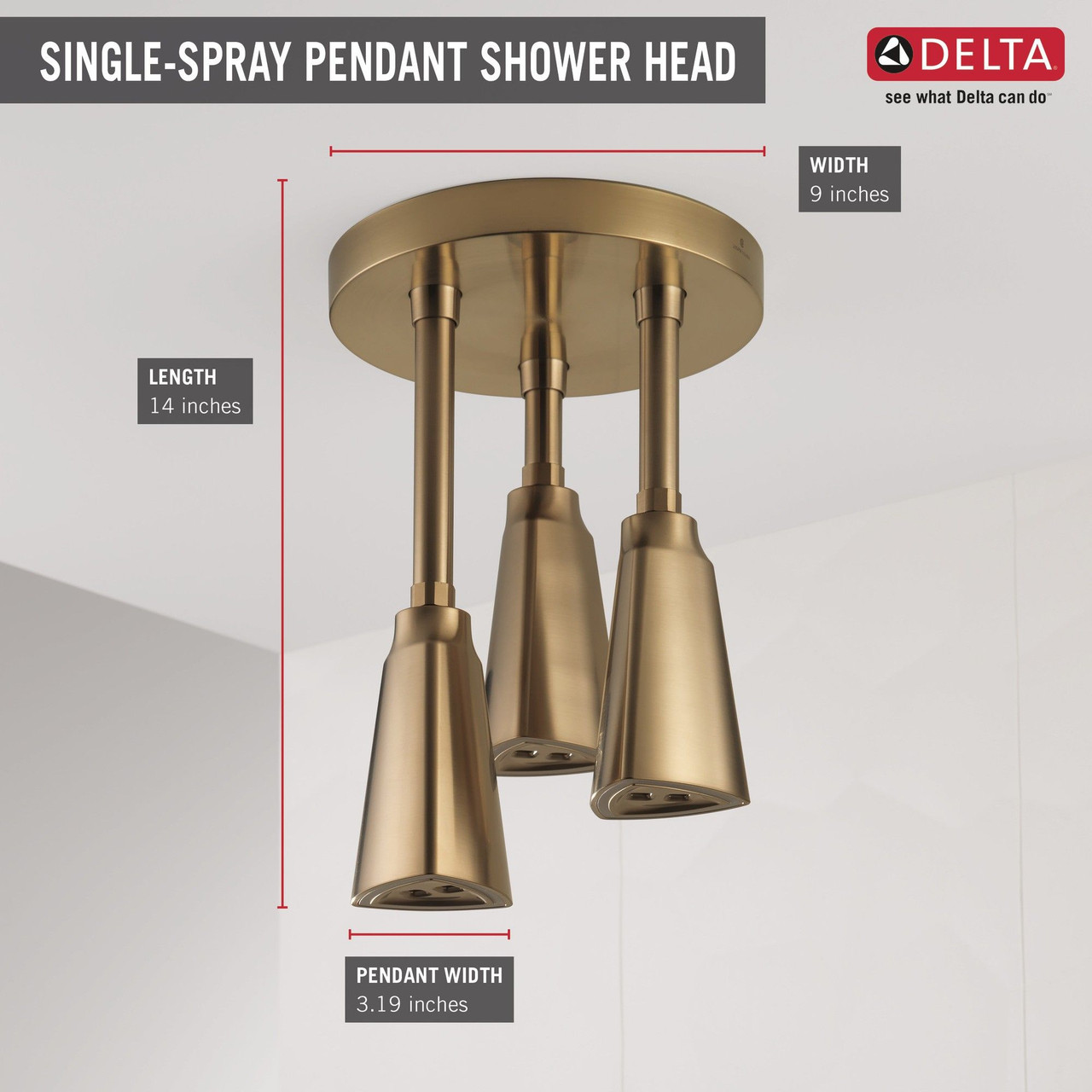 Delta 57140-CZ25-L Universal Showering Components H2Okinetic Pendant Raincan Shower Head with LED Light, Champagne Bronze