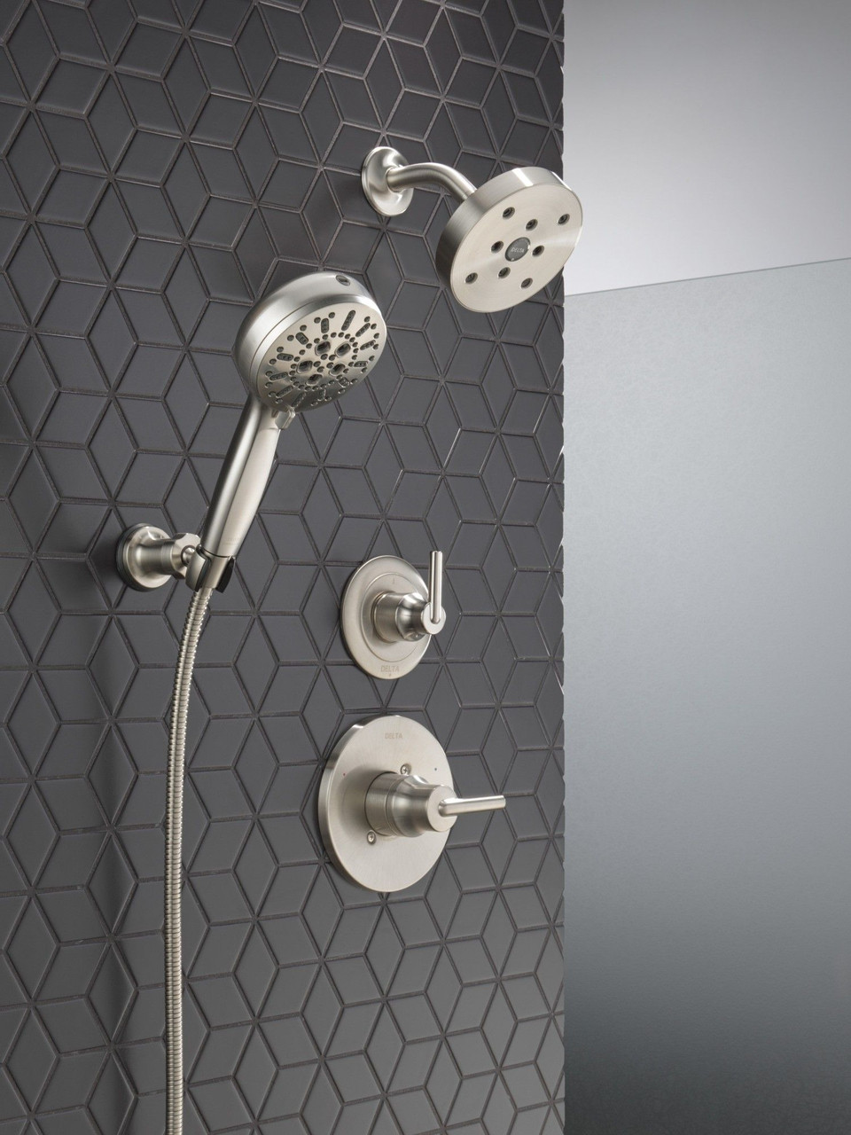 55884-SS-PR Universal Showering Components 7-Setting Wall Mount Hand Shower with Cleaning Spray, Lumicoat Stainless