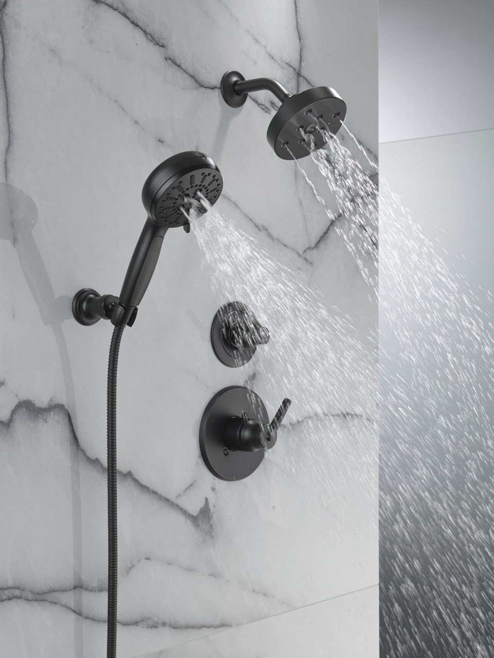 Delta 55884-BL Universal Showering Components 7-Setting Wall Mount Hand Shower with Cleaning Spray, Matte Black