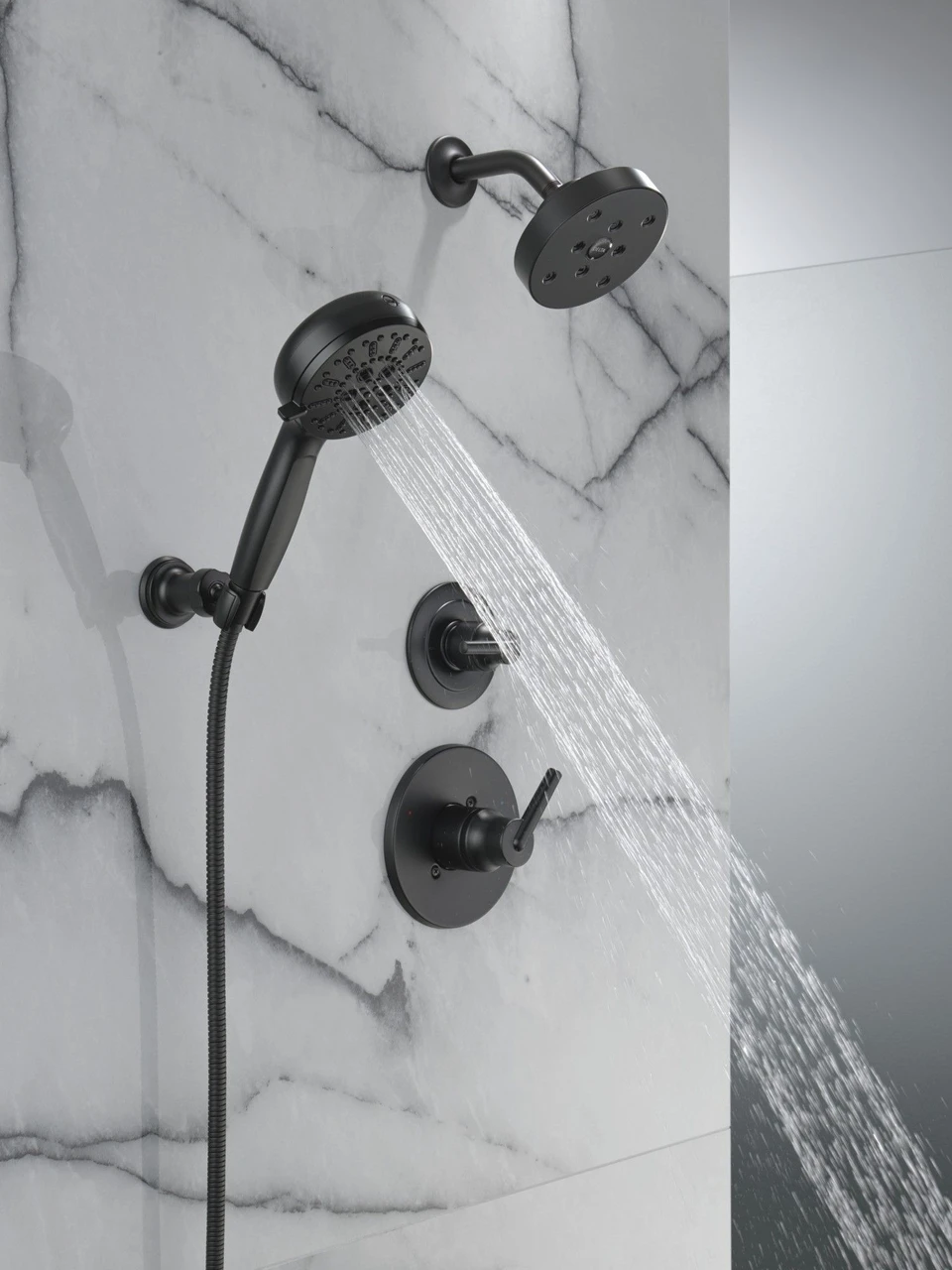 55884-BL Universal Showering Components 7-Setting Wall Mount Hand Shower with Cleaning Spray, Matte Black