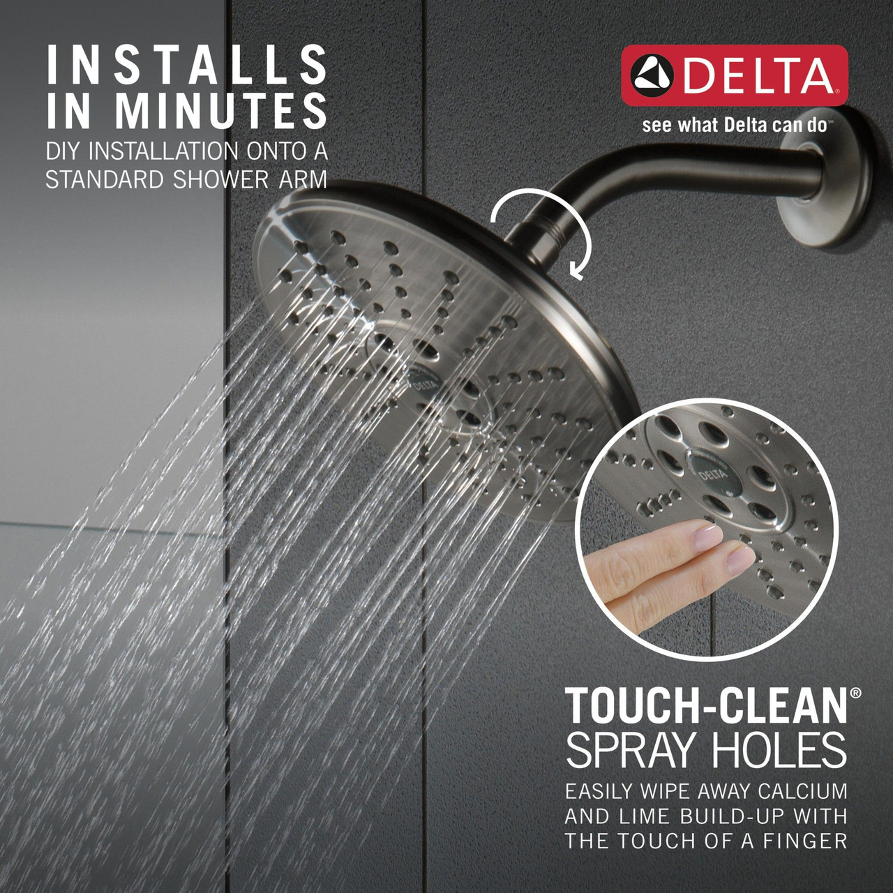 Delta 52688-SS-PR Universal Showering Components H2Okinetic 3-Setting Raincan Shower Head, Lumicoat Stainless