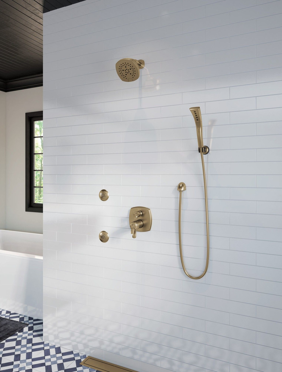 52663-CZ Universal Showering Components 5-Setting H2Okinetic Shower Head, Champagne Bronze