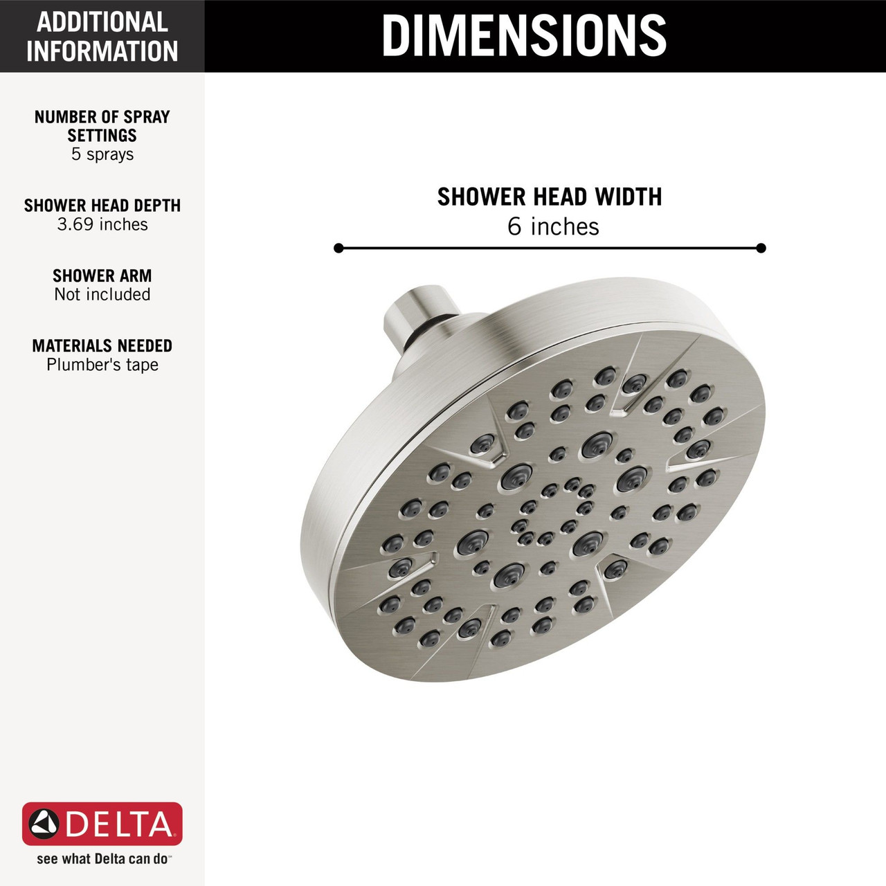 Delta 52535-SS Universal Showering Components 5-Setting Showerhead, Stainless