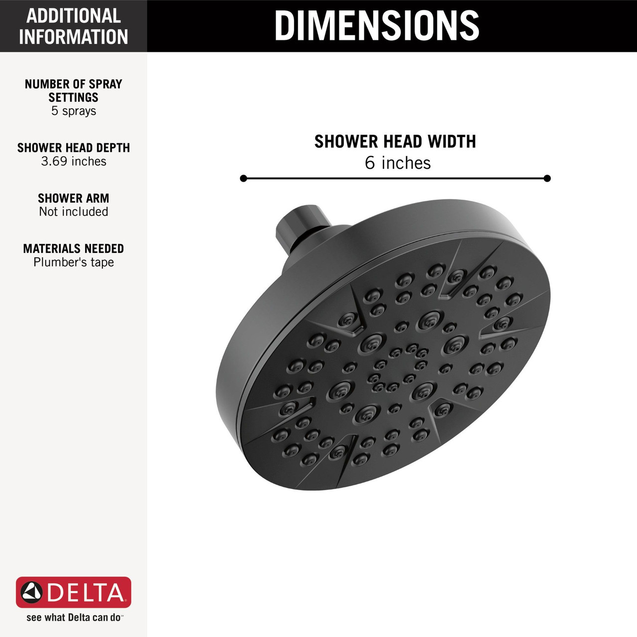 Delta 52535-BL Universal Showering Components 5-Setting Showerhead, Matte Black