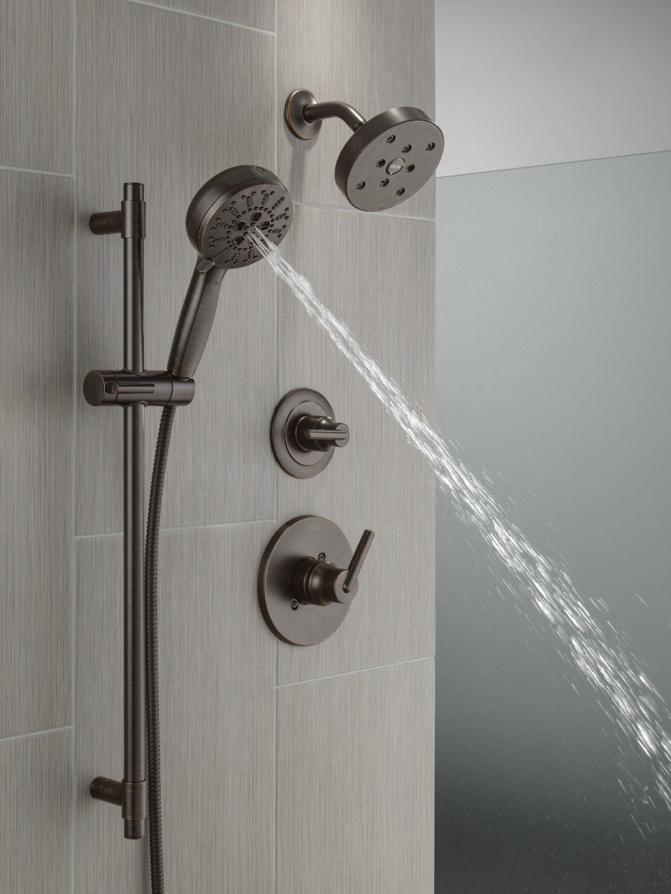 51584-RB Universal Showering Components 7-Setting Slide Bar Hand Shower with Cleaning Spray, Venetian Bronze