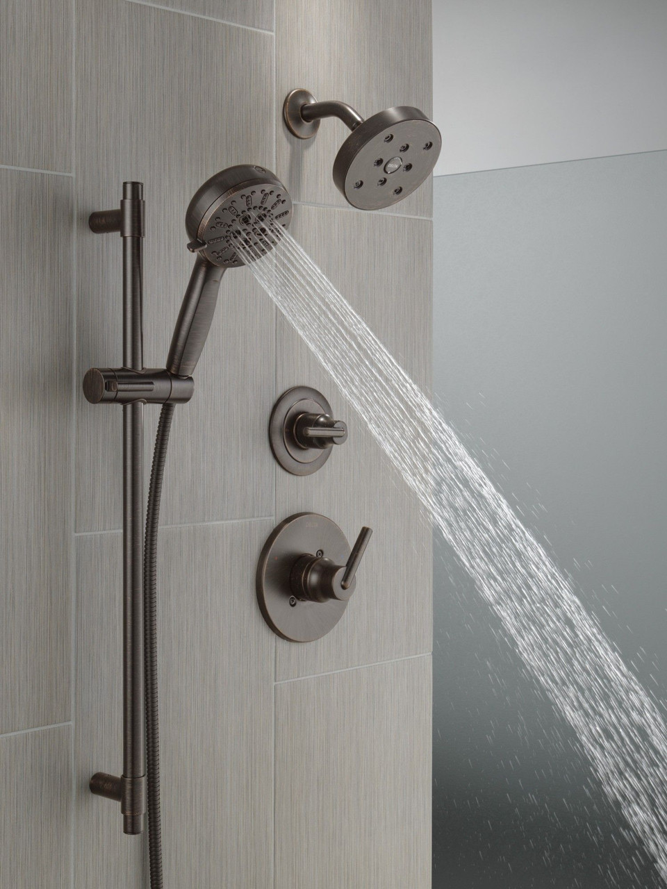 51584-RB Universal Showering Components 7-Setting Slide Bar Hand Shower with Cleaning Spray, Venetian Bronze