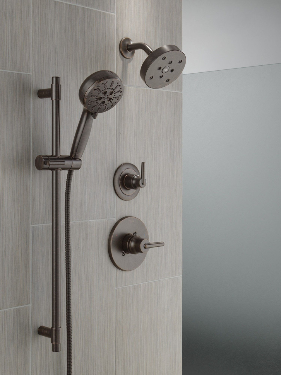51584-RB Universal Showering Components 7-Setting Slide Bar Hand Shower with Cleaning Spray, Venetian Bronze