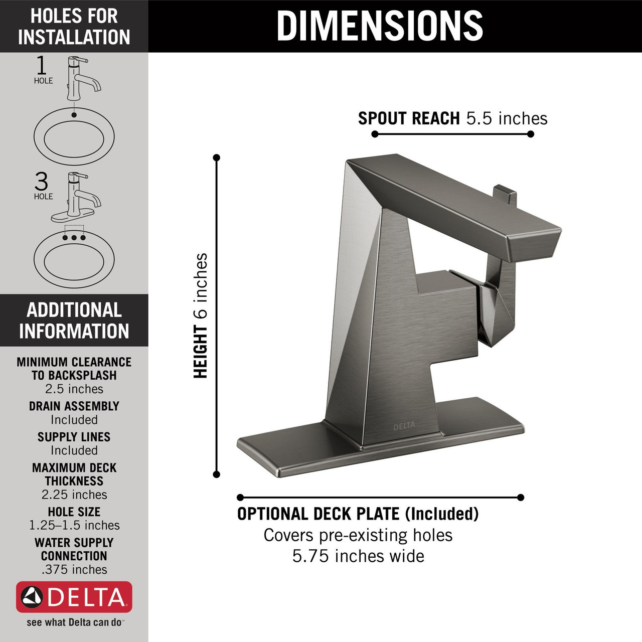 Delta 543-KS-PR-MPU-DST Trillian Single Handle Bathroom Faucet, Lumicoat Black Stainless