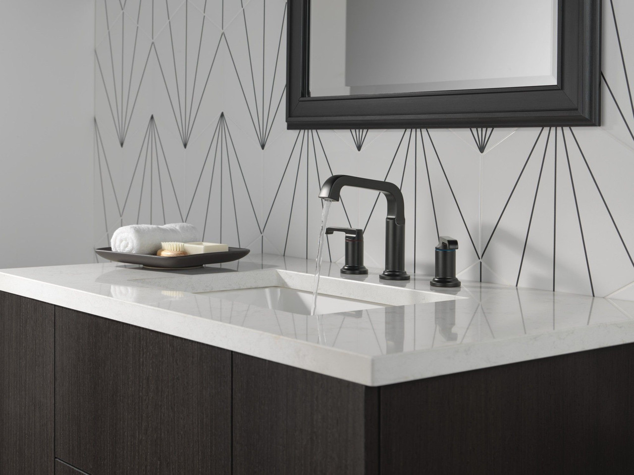 Delta 35589-BL-DST Tetra Two Handle Widespread Bathroom Faucet, Matte Black
