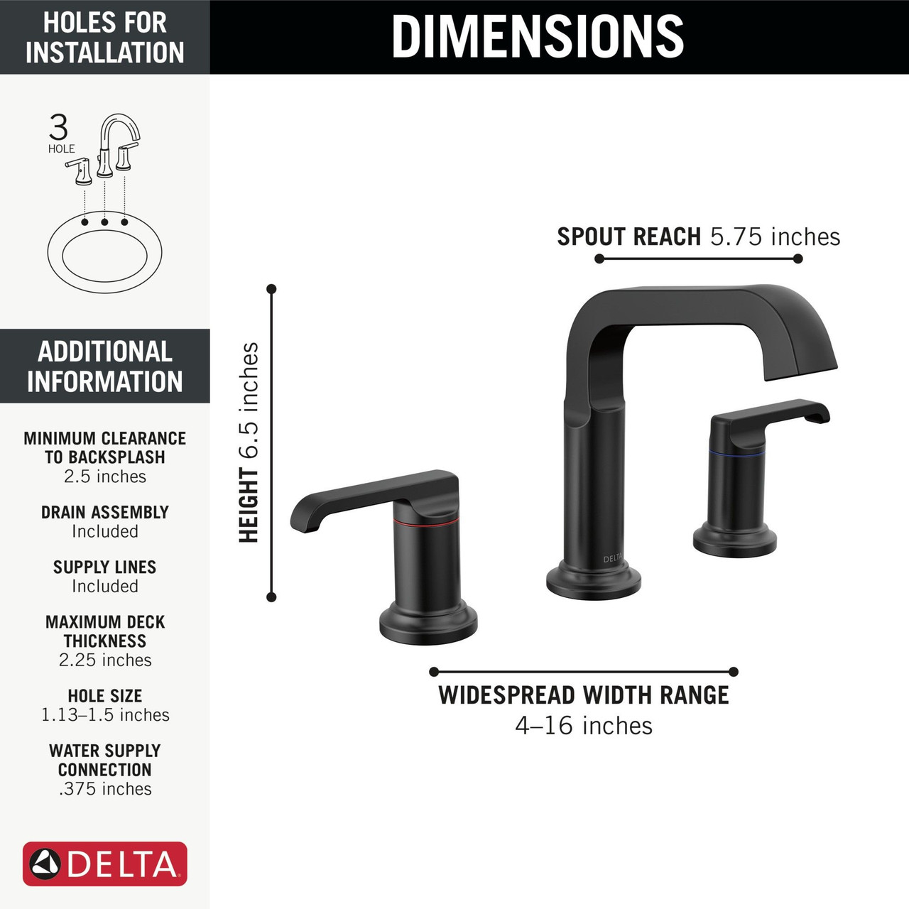 Delta 35589-BL-DST Tetra Two Handle Widespread Bathroom Faucet, Matte Black