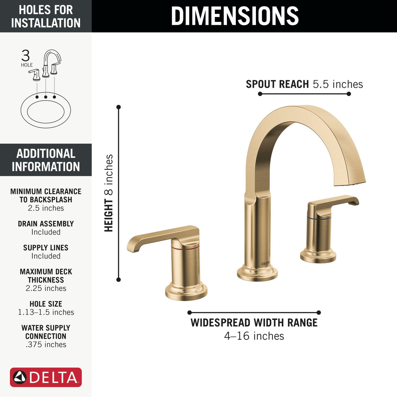 Delta 35588-CZ-PR-DST Tetra Two Handle Widespread Bathroom Faucet, Lumicoat Champagne Bronze