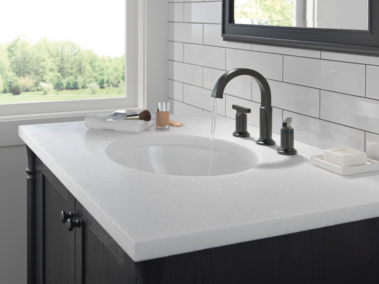 Delta 355887-BL-DST Tetra Two Handle Widespread Bathroom Faucet, Matte Black