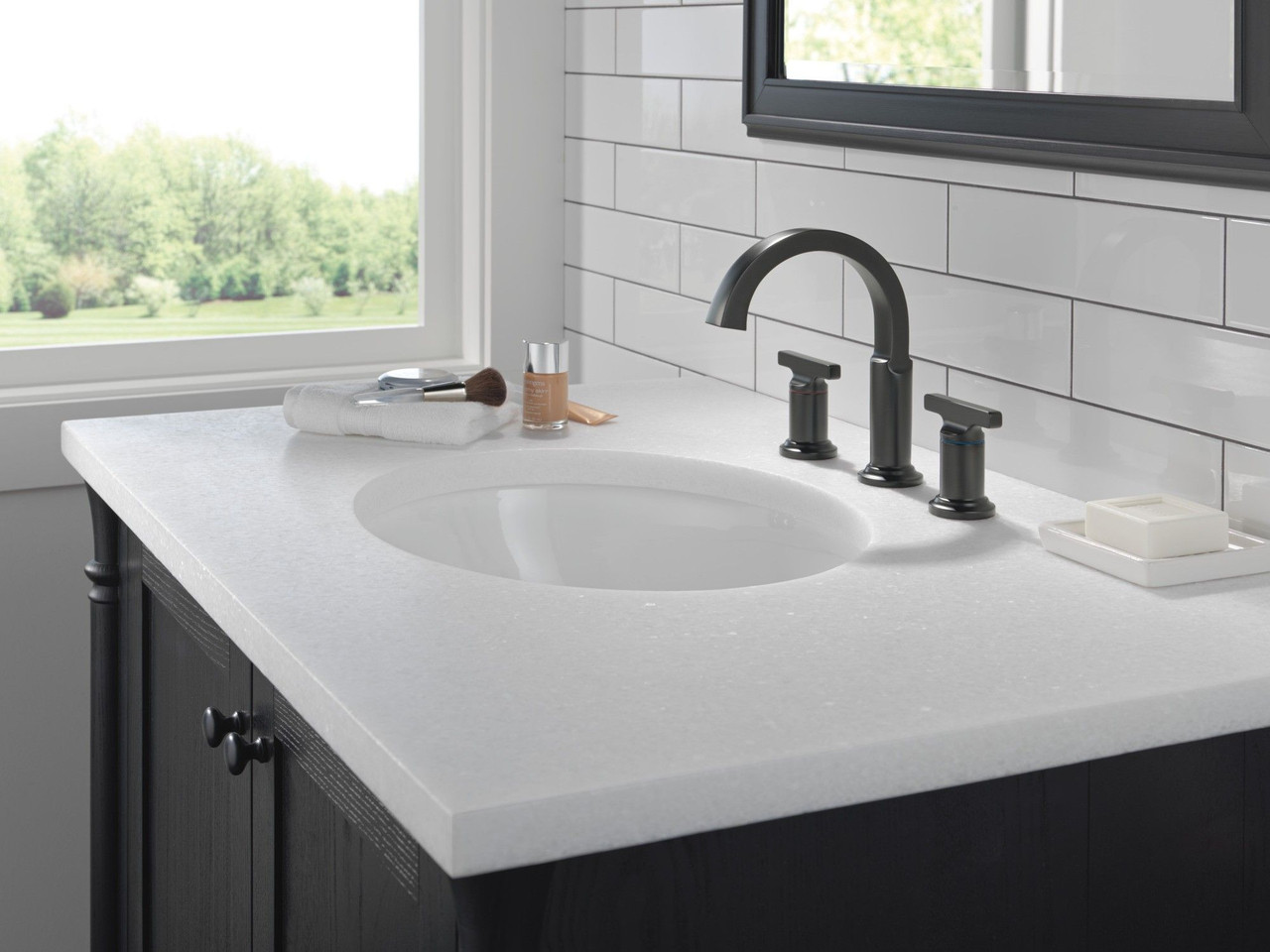 Delta 355887-BL-DST Tetra Two Handle Widespread Bathroom Faucet, Matte Black