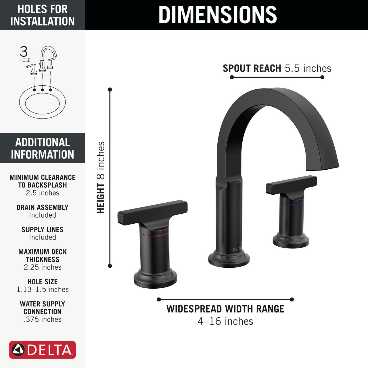 355887-BL-DST Tetra Two Handle Widespread Bathroom Faucet, Matte Black