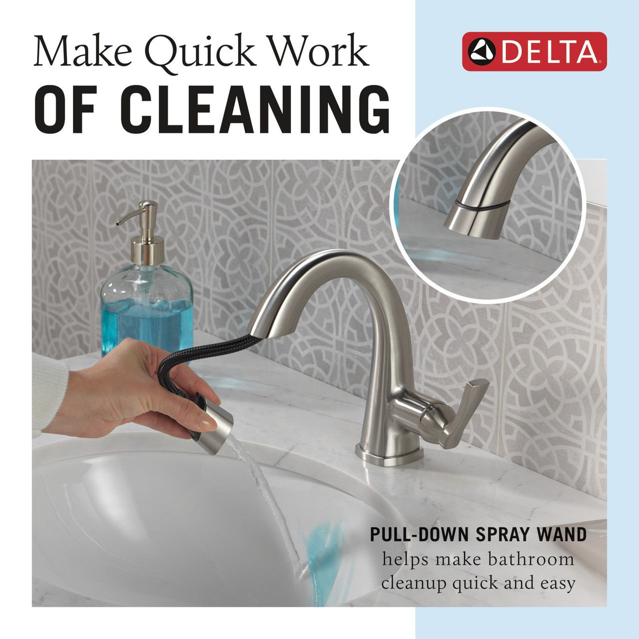 Delta 577-SSPD-PR-DST Stryke Single Handle Pull Down Bathroom Faucet, Lumicoat Stainless