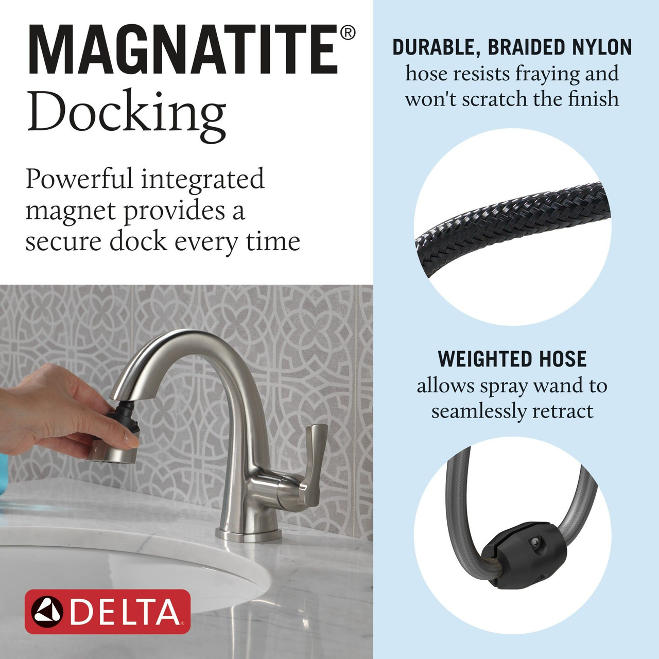 Delta 577-SSPD-PR-DST Stryke Single Handle Pull Down Bathroom Faucet, Lumicoat Stainless
