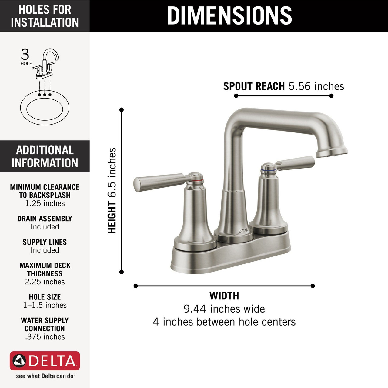 2536-SSMPU-DST SAYLOR Two Handle Centerset Bathroom Faucet, Stainless