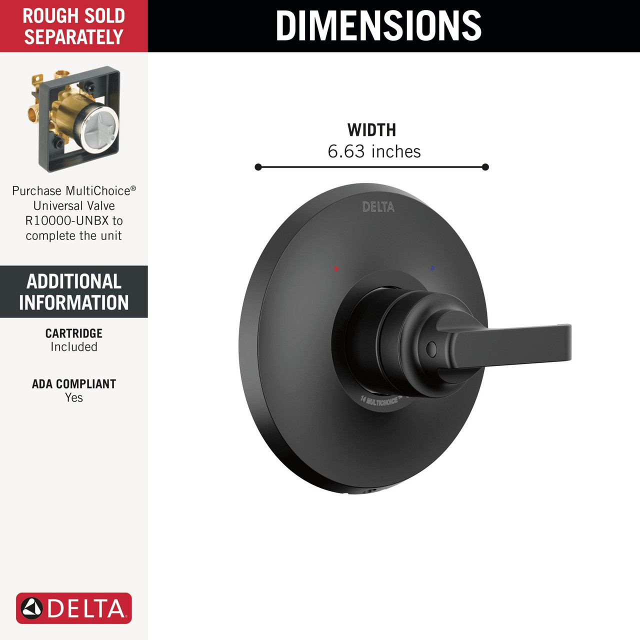 T14089-BL Tetra 14 Series Valve Only Trim, Matte Black