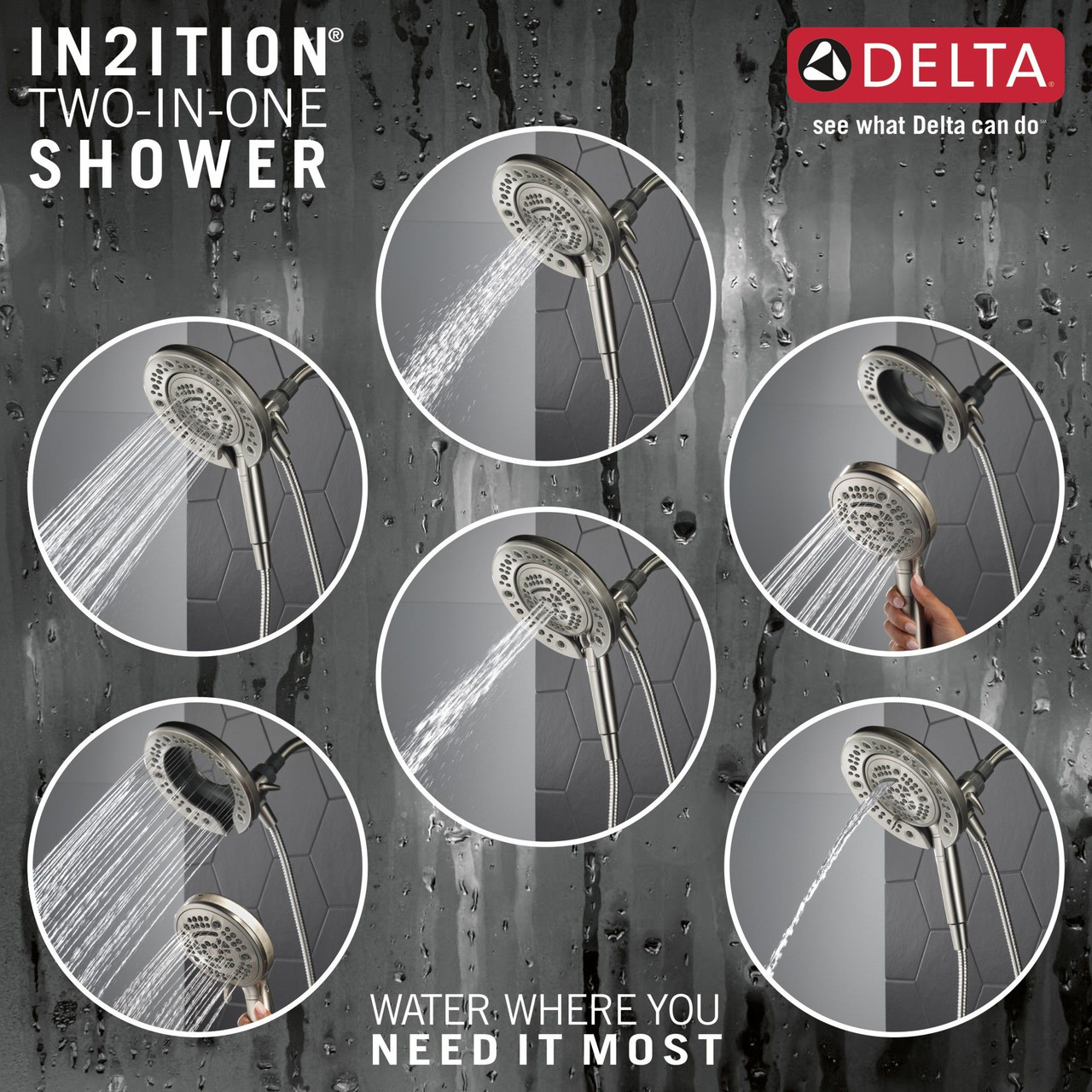 75687DSN Universal Showering Components In2ition 7-Setting Two-in-One Shower, Satin Nickel
