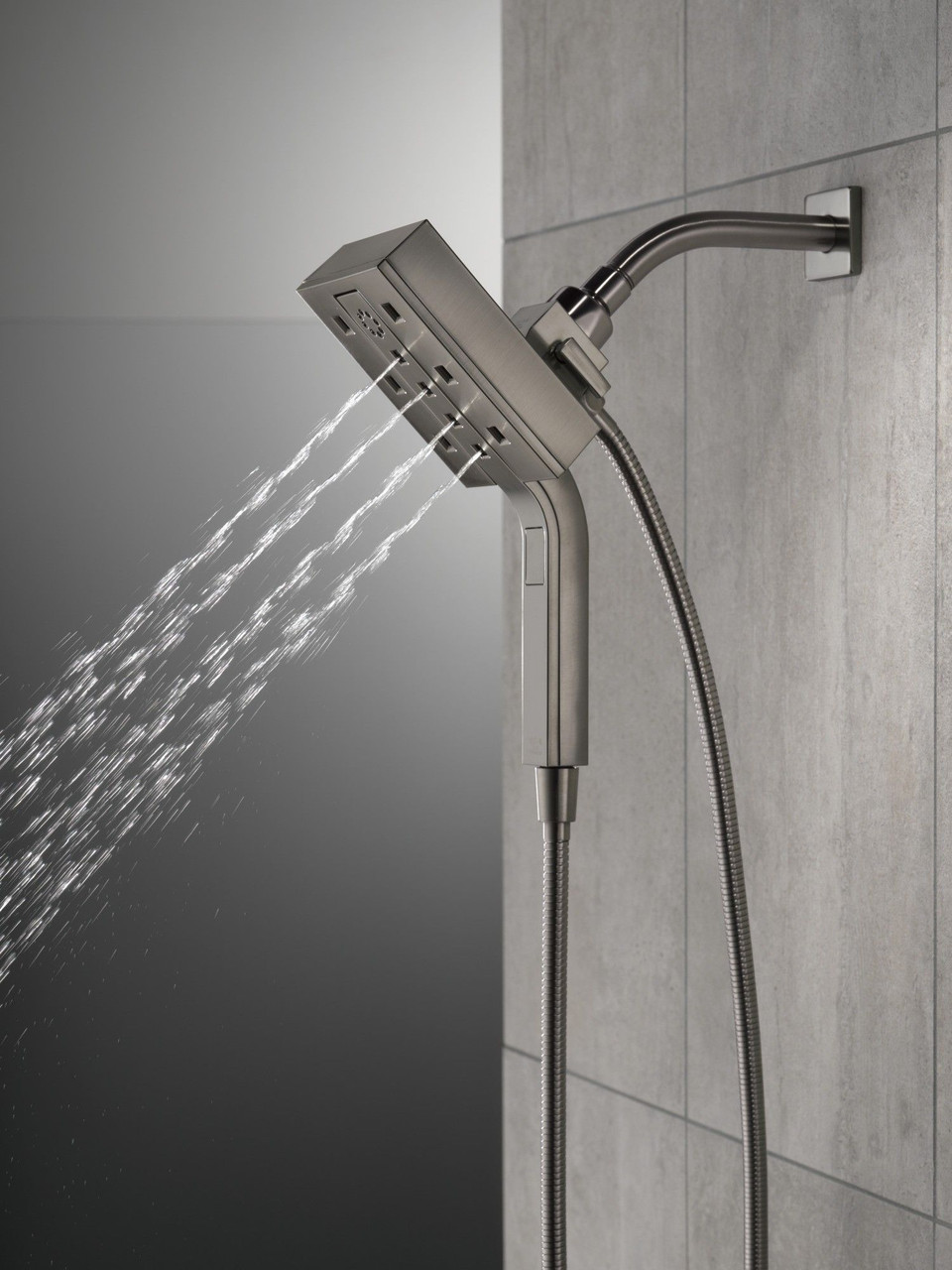 58473-KS-PR Universal Showering Components H2Okinetic In2ition 4-Setting Two-in-One Shower, Lumicoat Black Stainless