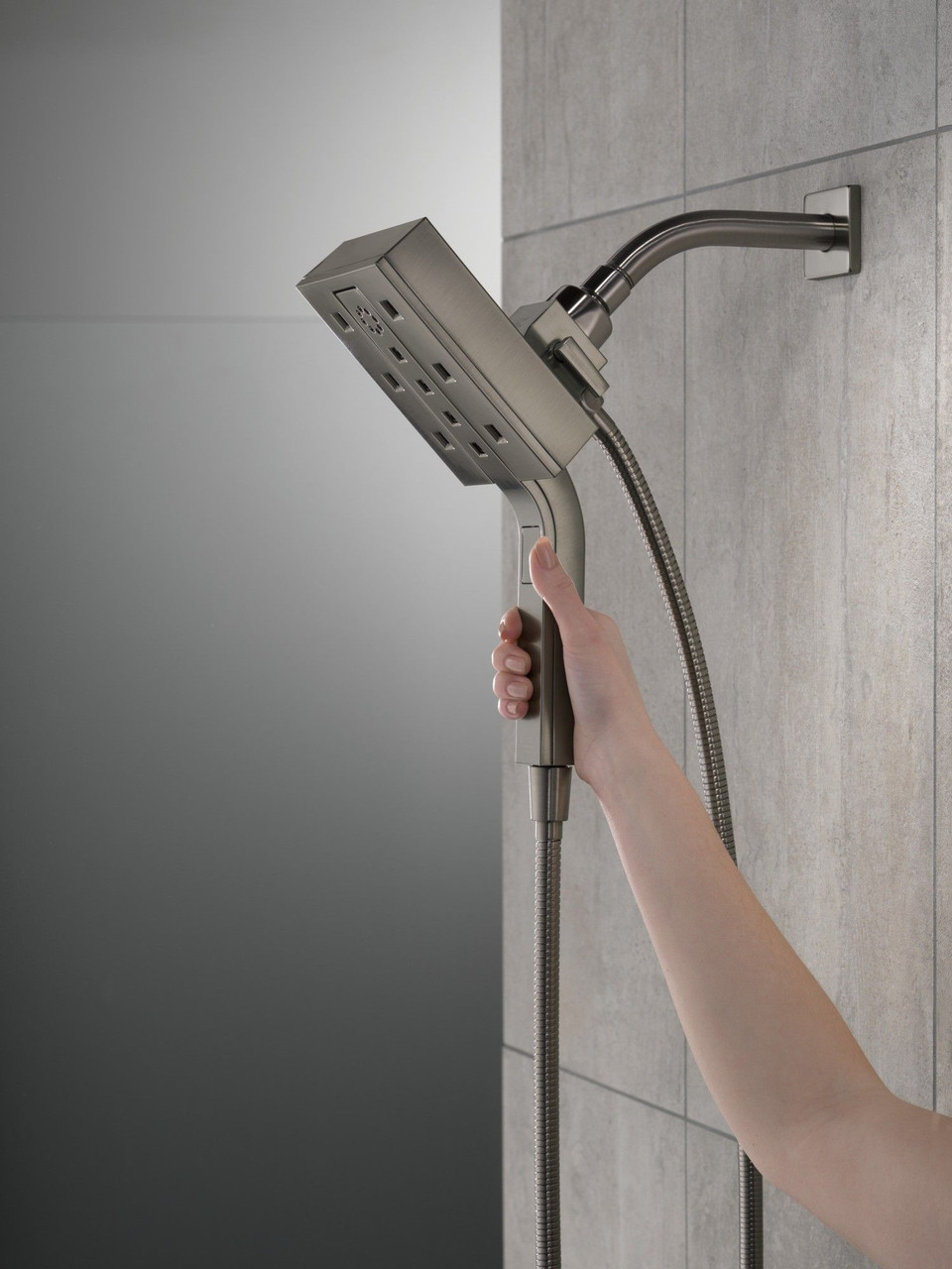 Delta 58473-KS-PR25 Universal Showering Components H2Okinetic In2ition 4-Setting Two-in-One Shower, Lumicoat Black Stainless